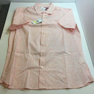 Axist Mens Slim Fit Stretch Melon Orange Floral Button Shirt Size Medium